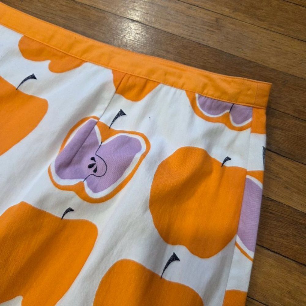 Boden Rare Apple Print Cotton Orange and White A-Line Skirt 12L - Picture 9 of 11